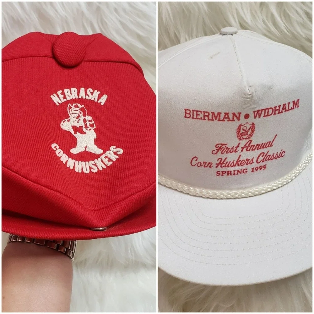 Vintage Nebraska Cornhuskers adjustable hats, red and white